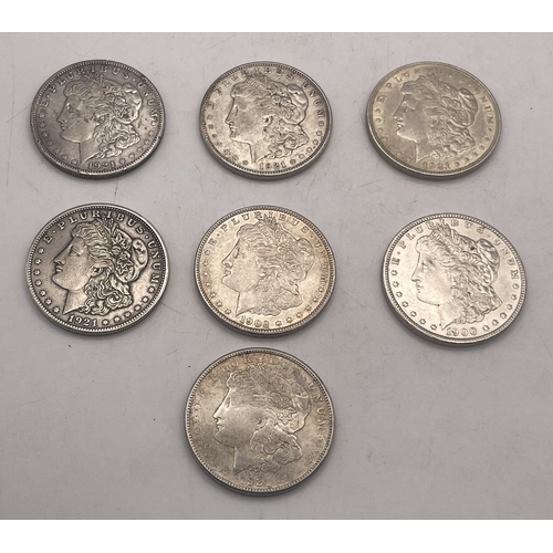 71 - United States - seven Morgan one dollar coins, total weight 186.8g.
Location: CAB 6