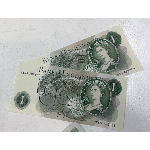 97 - A collection of Bank of England bank notes, to include two 1 pound notes, five one pound notes in se... 
