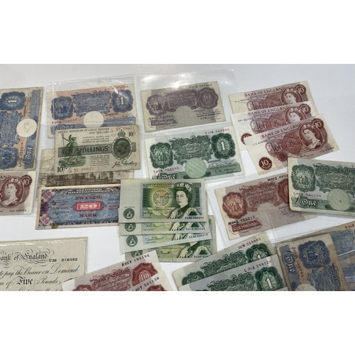13A - A large collection of mainly British bank notes to include 10 Shilling notes, £1 Pound notes and £5 ... 
