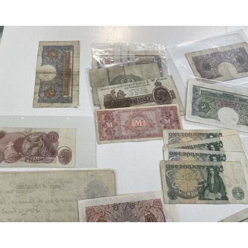 13A - A large collection of mainly British bank notes to include 10 Shilling notes, £1 Pound notes and £5 ... 