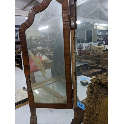 46 - Mirrors to include a late 1800s/ early 1900s triptych mirror, along with a panelled mirror depicting... 