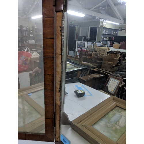 46 - Mirrors to include a late 1800s/ early 1900s triptych mirror, along with a panelled mirror depicting... 