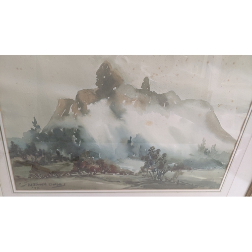 49 - Birtchnell Delphi 1901-1995, a watercolour on board depicting a mountain landscape signed bottom lef... 
