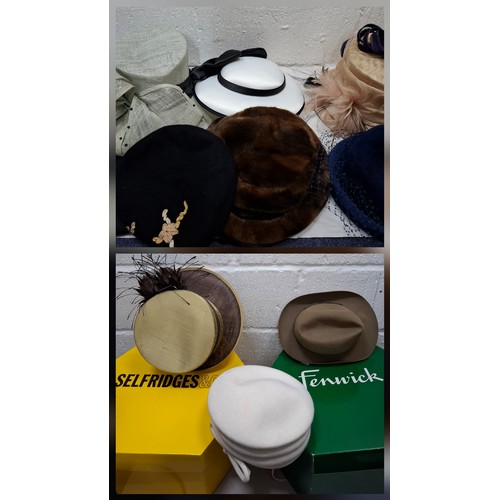 236 - A group of vintage hats to include an Emma B beige straw formal hat and a 1960's/70's Simpson gents ... 