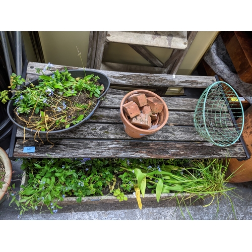262 - A selection of weathered garden concrete and terracotta planters and pots, to include a concrete tro... 