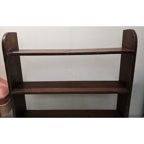 277 - A selection of small furniture to include a Victorian pine three shelf unit stamped twice with the m... 