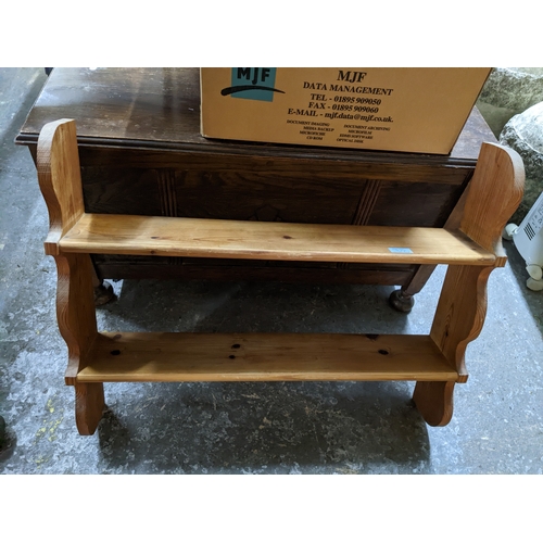 277 - A selection of small furniture to include a Victorian pine three shelf unit stamped twice with the m... 