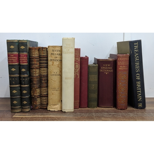 193 - Early/mid 20th century leather bound literature and some reference books to include The National Por... 