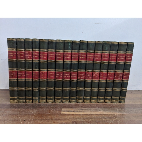 194 - Sixteen volumes of Dickens Works to include David Copperfield, Dombey And Son, Pickwick Papers and o... 