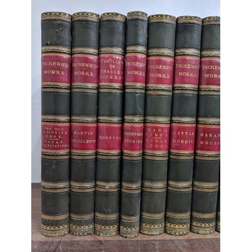 194 - Sixteen volumes of Dickens Works to include David Copperfield, Dombey And Son, Pickwick Papers and o... 