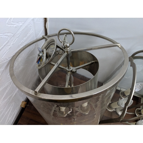 195 - A pair of modern chrome framed centre lights and another similar Location:
 If there is no condition... 