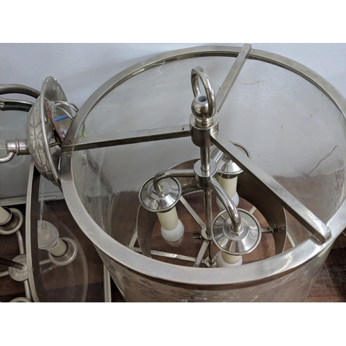 195 - A pair of modern chrome framed centre lights and another similar Location:
 If there is no condition... 