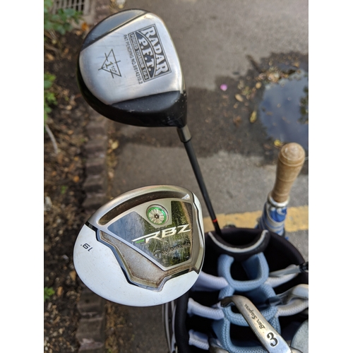 197 - A collection of golf clubs to include drivers, irons, and putters by Radar RFT Contact Pro, Baffler ... 