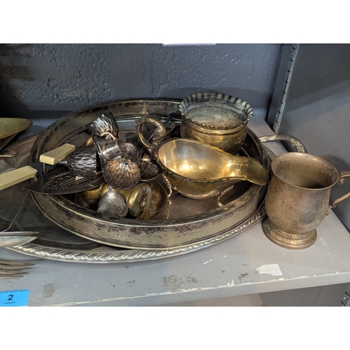 2 - Mixed metalware to include a brass watering can, assorted cutlery and EPNS, items 
Location:9-5
If t... 