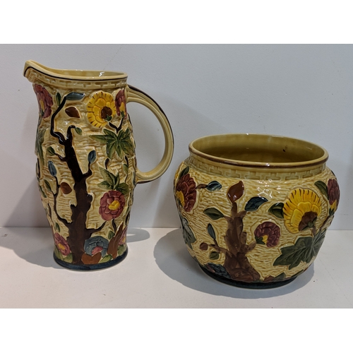 202 - Hand painted Indian Tree pattern Staffordshire Pottery to include two large vases, two small vases, ... 