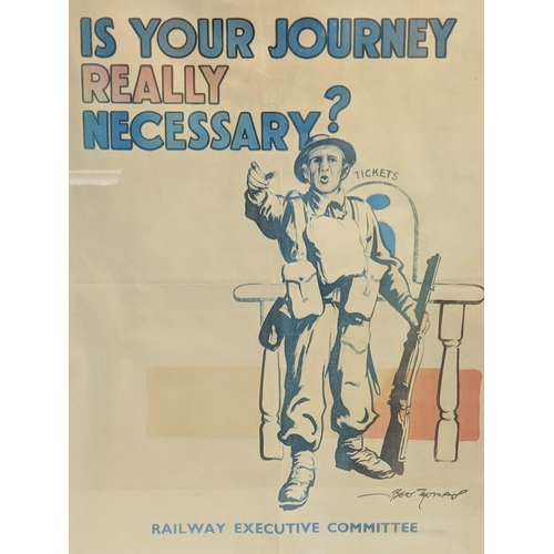 209 - A 1940s WW2 poster from the Railway Executive Committee 'Is your journey really necessary?' framed a... 