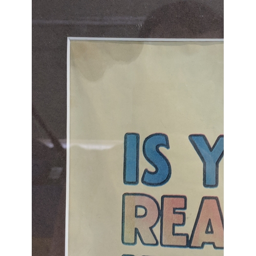 209 - A 1940s WW2 poster from the Railway Executive Committee 'Is your journey really necessary?' framed a... 