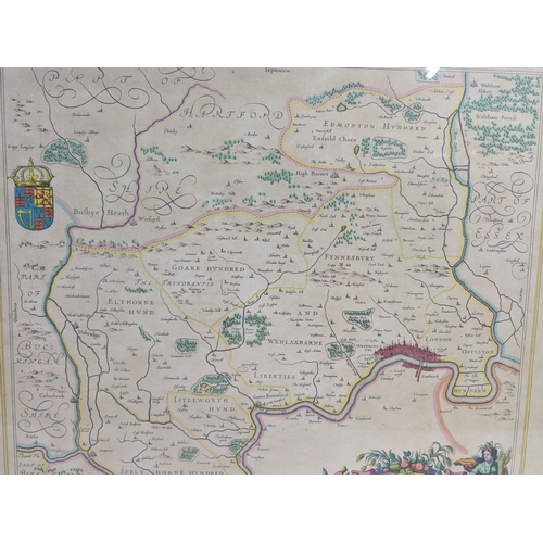 211 - A reproduction map printed by John Bartholomew & Son Ltd displaying Middlesex (Middle-Sexia) framed ... 