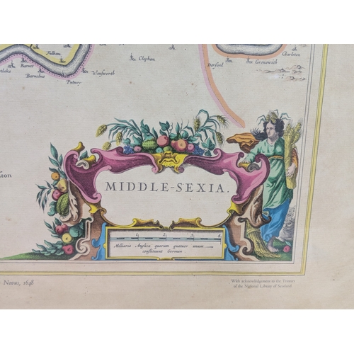 211 - A reproduction map printed by John Bartholomew & Son Ltd displaying Middlesex (Middle-Sexia) framed ... 