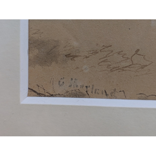 212 - A 19th century watercolour depicting an equestrian scene signed indistinctly possibly G Morland/G Ha... 