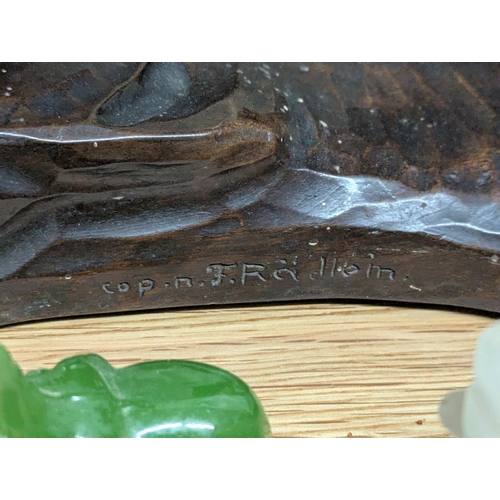 326 - Collectables to include a hardwood carved elephant sculpture signed to the base, a pair of white mar... 