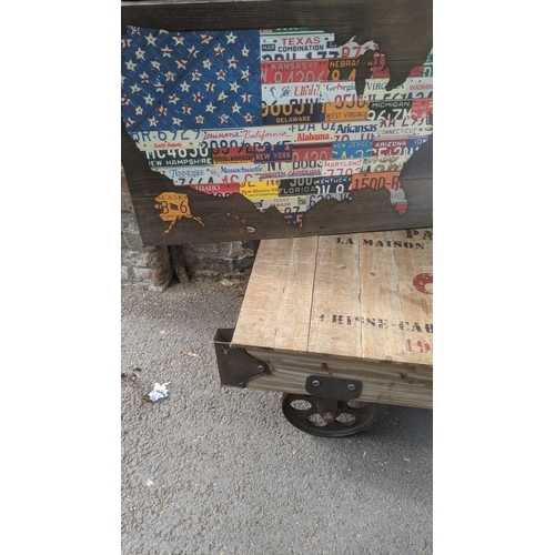 241 - A mixed lot to include a timber cart on wheels titled Paris La Maison du Chiarello 1965 No. 95 and o... 