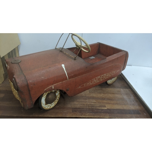 242 - A vintage Triang cast metal child's pedal car named Thunderbold Location:
If there is no condition r... 