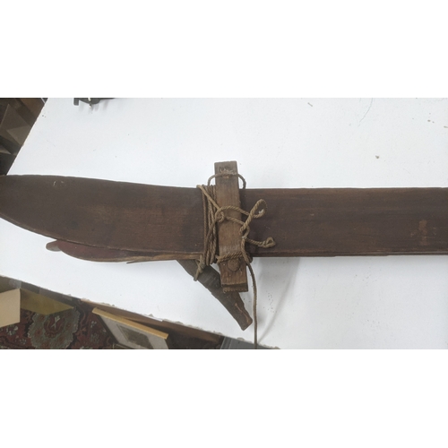243 - A vintage set of skis along with a galvanised metal Koffie Bin Location:
If there is no condition re... 