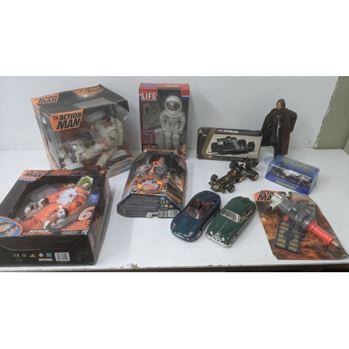 244 - Toys to include a Corgi 190 John Player Special Formula 1, a boxed Life GI Joe Apollo Moon Landing f... 