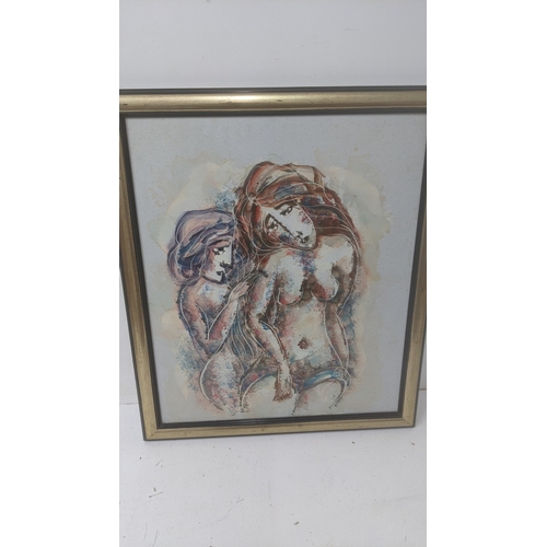 256 - A framed acrylic depicting a nude portrait indistinctly signed Barnett by Calvin Barnett 48.5 x 59cm... 