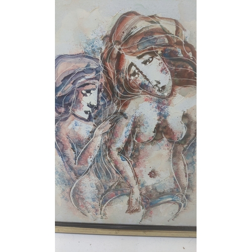 256 - A framed acrylic depicting a nude portrait indistinctly signed Barnett by Calvin Barnett 48.5 x 59cm... 