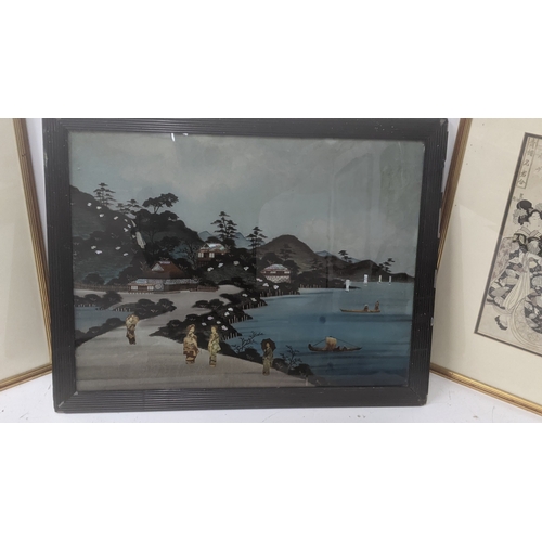 364 - Two framed Japanese woodblock prints 19th century, each depicting elegant ladies in traditional dres... 