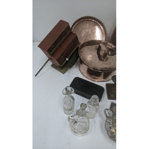 379 - Homeware and kitchenalia to include a silver plated muffin dish, a salter No50 set of kitchen scales... 