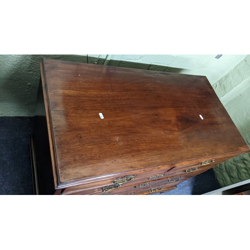 4 - A George III mahogany chest of two short and three long drawers on bracket shaped feet, 75.5cm h x 9... 