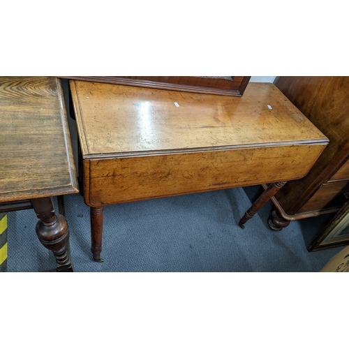 28 - Mixed furniture to include a 19th century fall flap table, an overmantel mirror and an oak table Loc... 