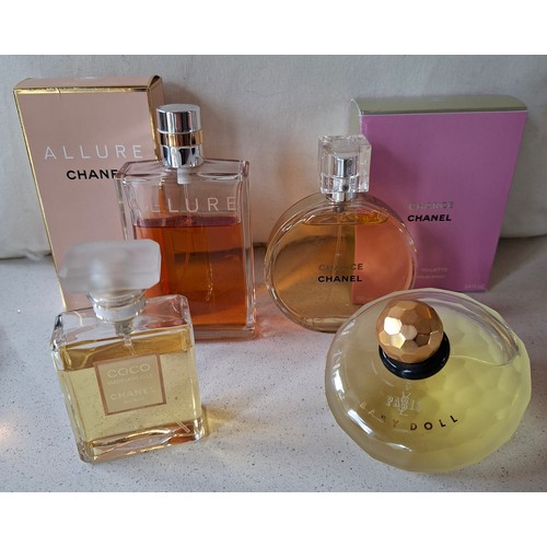 5 - Chanel and YSL- 4 fragrances comprising Chanel Allure Eau de Toilette 100ml with box, Chanel Chance ... 