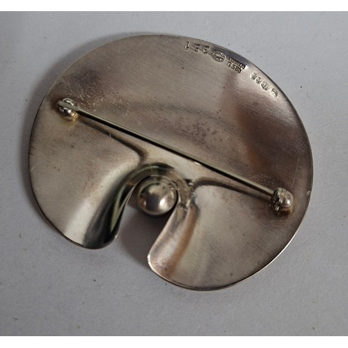 16 - Georg Jensen- A 1950's inspired silver Water Lily brooch No.351 with inset hematite bead, total weig... 