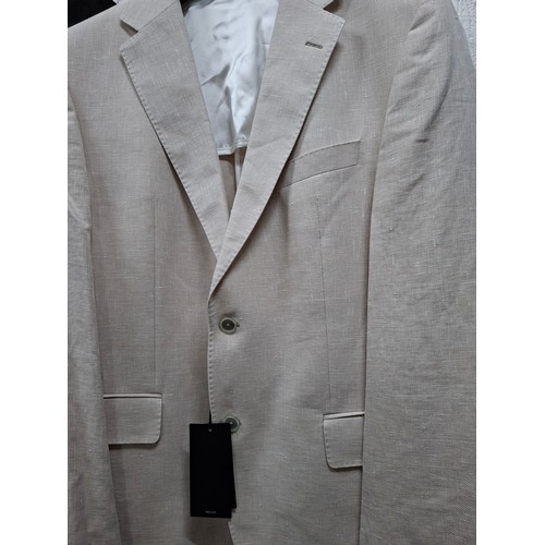 37 - Hugo Boss- An unworn wool/linen mix gents jacket in oatmeal, European size 56, style 'Jestor4', orig... 