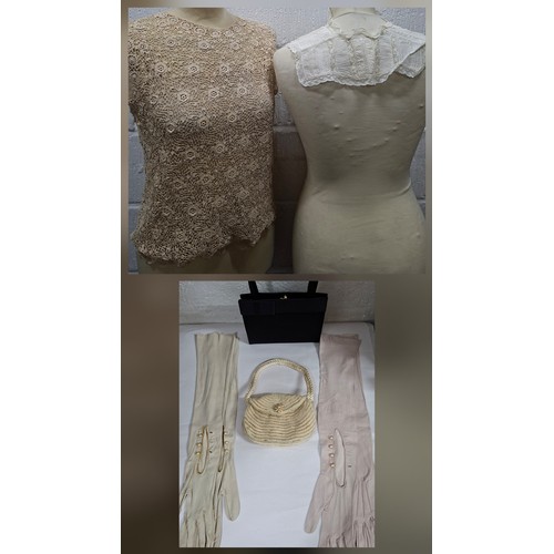 62 - Early 20th Century and later ladies fashion items to include kid gloves, a ladies cream and sleevele... 
