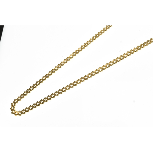 11 - A 18ct yellow gold fancy flat curb link necklace, with lobster claw clasp, stamped 750, 62cmL, 25.9 ... 