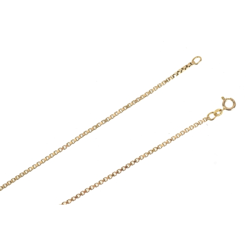23 - A 9ct yellow gold box link necklace with spring ring clasp, stamped 375, 63.5cm l, 15.6g
Location: I... 