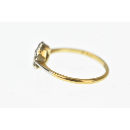 26 - An Art Deco diamond 18ct yellow gold and platinum cluster ring, of geometric design, set with five s... 