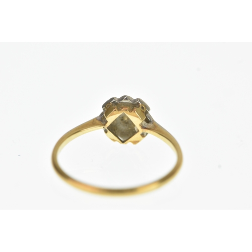 26 - An Art Deco diamond 18ct yellow gold and platinum cluster ring, of geometric design, set with five s... 