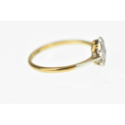 26 - An Art Deco diamond 18ct yellow gold and platinum cluster ring, of geometric design, set with five s... 