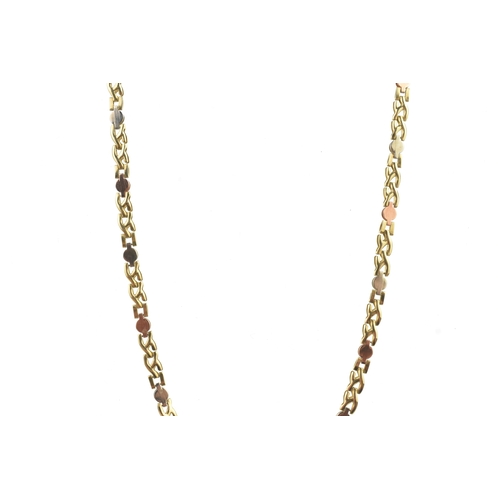5 - A 9ct tri coloured fancy link necklace, with alternating rose gold and white gold links with polishe... 