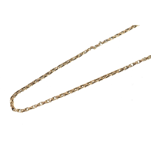 9 - A 9ct gold chain link necklace, with attached safety chin and two spring ring clasps, stamped 375, 4... 