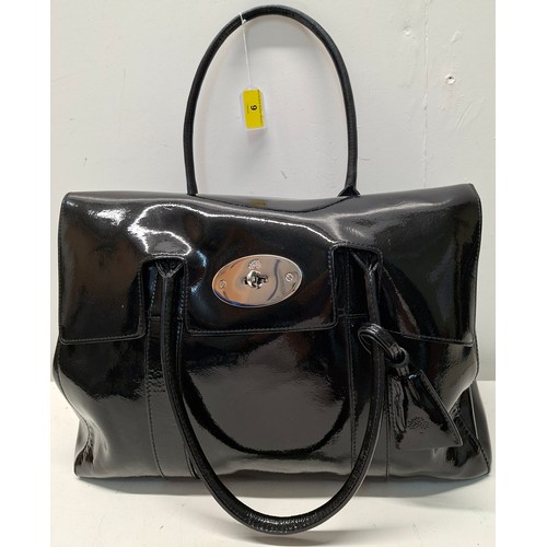 9 - Mulberry- A black patent leather 'Bayswater Heritage' handbag having silver tone hardware, internal ... 