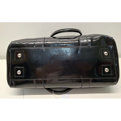 9 - Mulberry- A black patent leather 'Bayswater Heritage' handbag having silver tone hardware, internal ... 