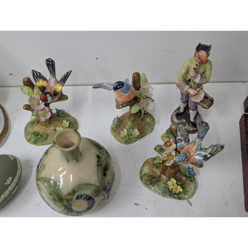 10 - Mixed group of collectables and silver plated items to include three crown Staffordshire bird models... 