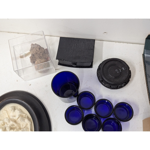 14 - Mixed collectables to include five Bakelite napkin rings having silver mounts, a Victorian black pap... 